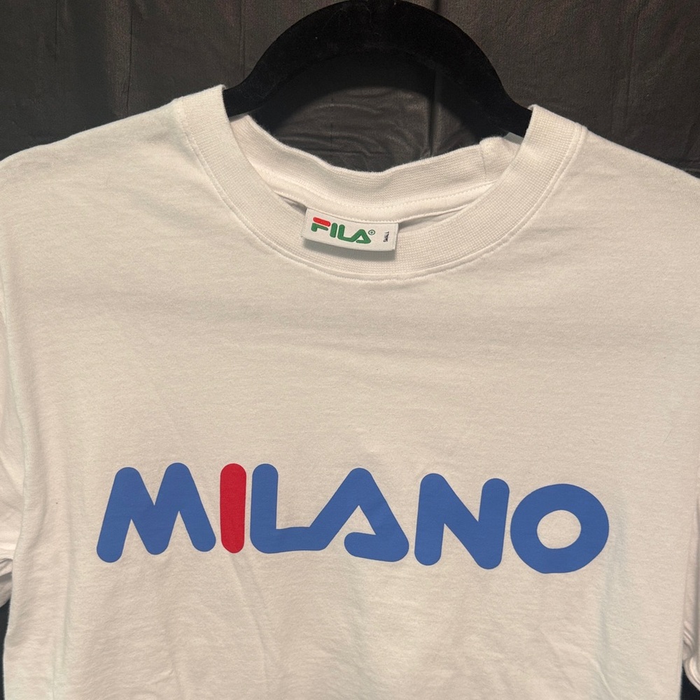 Fila White Milano Logo Tee with Blue and Red Print